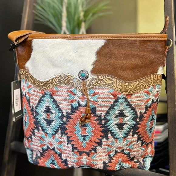 NWT Myra Bag Boho Leather & Canvas Tote Shoulder Bag - Picture 6 of 7